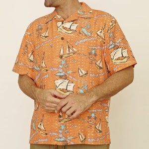 Men's‎ Margaritaville Perfect Weather Hawaiian Button Up Orange Shirt